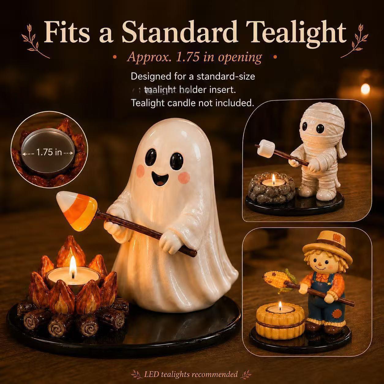 GhostGlow™ Campfire Boo — Halloween Tealight Holder